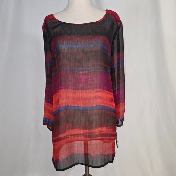 Liz Claiborne Petites Sunset Sheer Tunic Length Blouse Size Petite Large - Picture 3 of 8